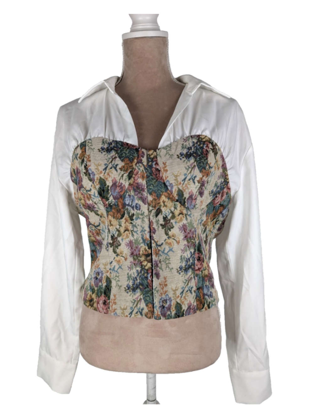 Commense Tapestry Corset Top Cropped Sz XL Floral Bridgerton Feminine Victorian
